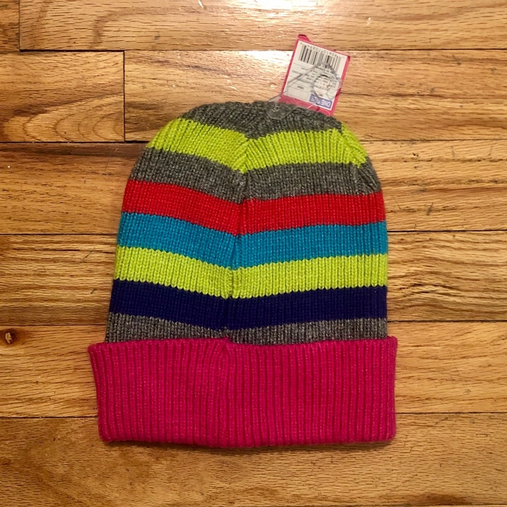 Multicolor striped woven knit winter beanie hat - Picture 2 of 3